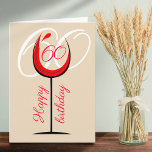 Modern Red Wine Glass 60th Birthday Card<br><div class="desc">Modern Red Wine Glass 60th Birthday Card. The design has an abstract red wine glass with an age number in it and on the background is the number in white colour. You can change the age number with any other age. Great for a woman or a man who celebrates the...</div>