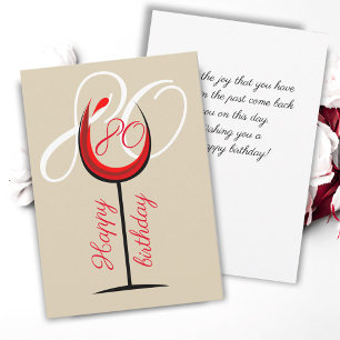 Modern Red Wine Glass 80th Birthday Card