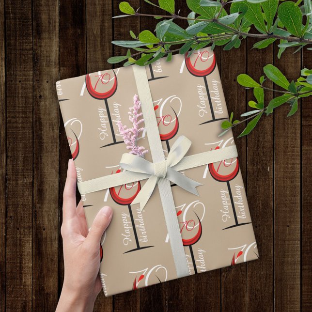 Modern Red Wine Glass Pattern 70th Birthday Gift Wrapping Paper (Creator Uploaded)