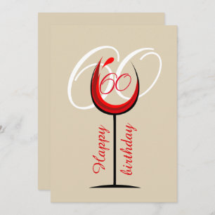 Modern Red Wine Glass Script 60th Birthday   Card