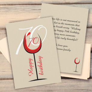 Modern Red Wine Glass Script 70th Birthday Card