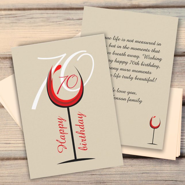 Modern Red Wine Glass Script 70th Birthday  Card (Creator Uploaded)