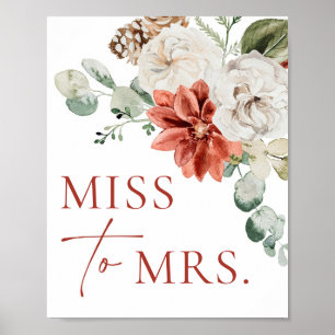 Modern Red Winter Christmas Miss To Mrs Sign