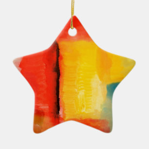 Modern Red Yellow Abstract Painting Ceramic Ornament