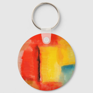 Modern Red Yellow Abstract Painting Keychain