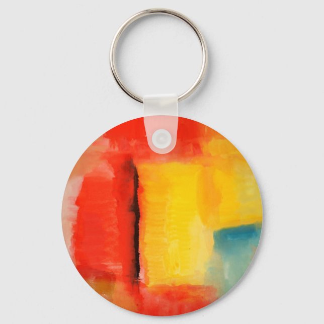 Modern Red Yellow Abstract Painting Keychain (Front)