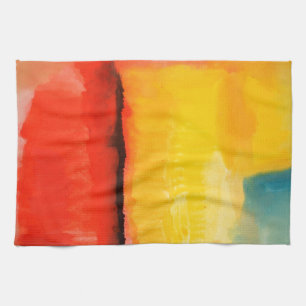 Modern Red Yellow Abstract Painting Kitchen Towel