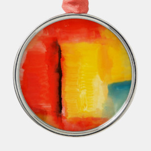 Modern Red Yellow Abstract Painting Metal Ornament