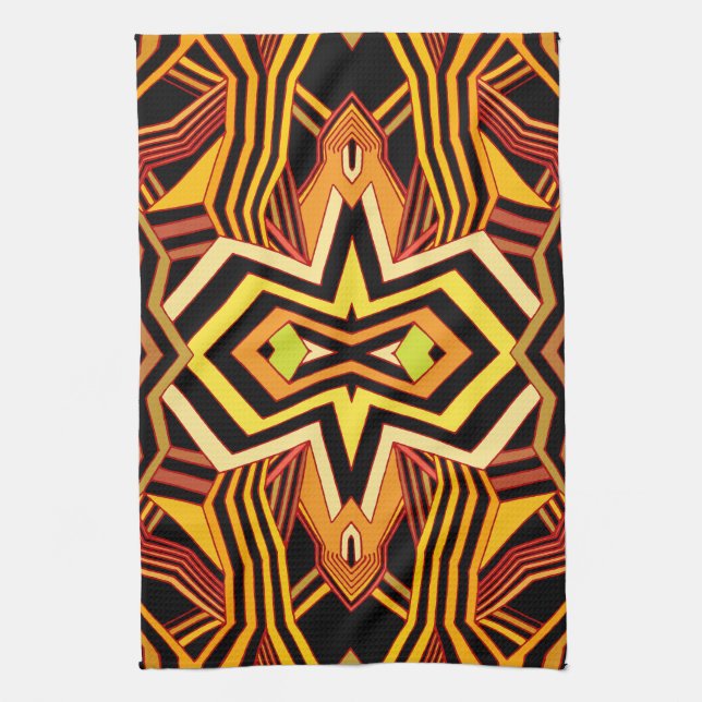 Modern Red Yellow & Black Geometric Kitchen Towel (Vertical)