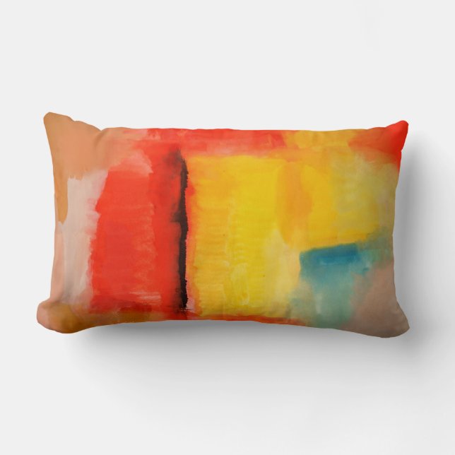 Modern Red Yellow Blue Colourful Abstract Painting Lumbar Pillow (Front)