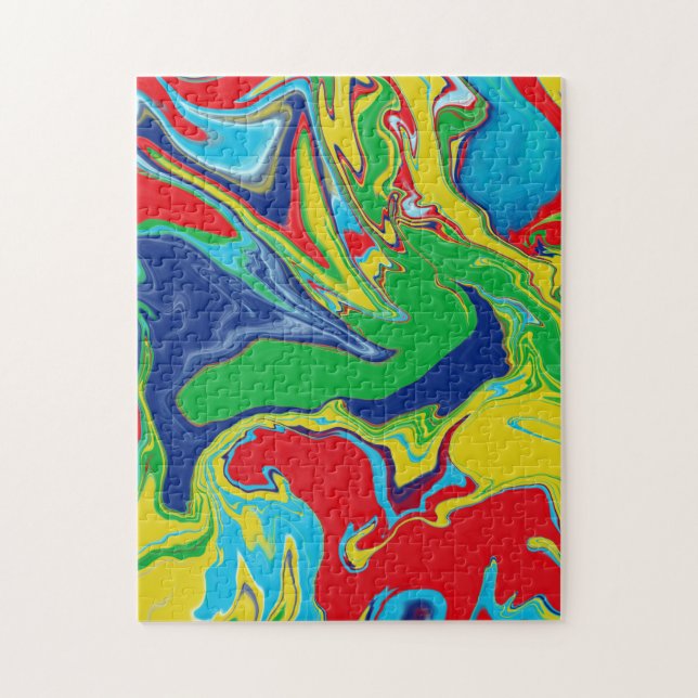 Modern Red Yellow Blue Flowing Colours Abstract Jigsaw Puzzle (Vertical)