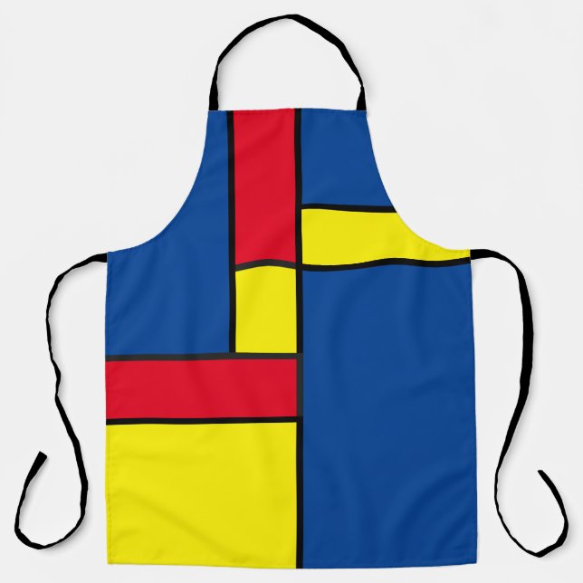 Modern Red Yellow & Blue Inspired by De Stijl Art Apron (Front)