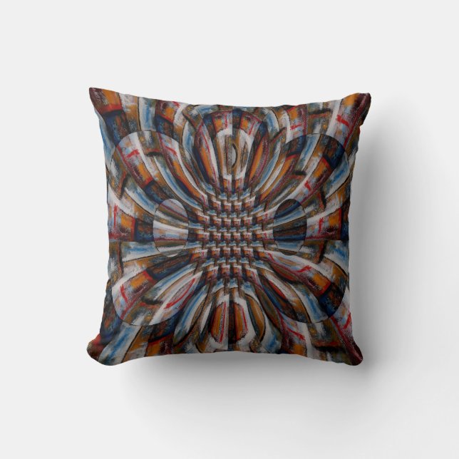 Modern Red Yellow Brown Blue Soft Colour Abstract Throw Pillow (Front)