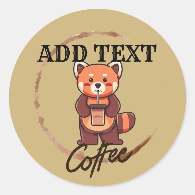 Modern  redpanda coffee Tea custom Shop name Classic Round Sticker (Front)