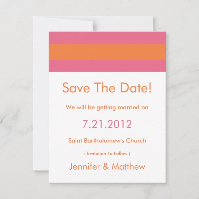 Modern Redux Pink Orange Save The Date Cards (Front)