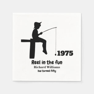 Modern Reel in the Fun Fisherman 50th Birthday Napkin