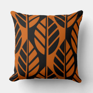 Modern Regular Black And Orange Leaves Pattern  Throw Pillow