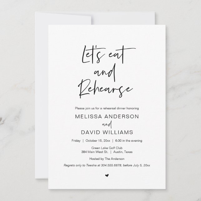 Modern Rehearsal Dinner, Lets eat and rehearse Invitation (Front)