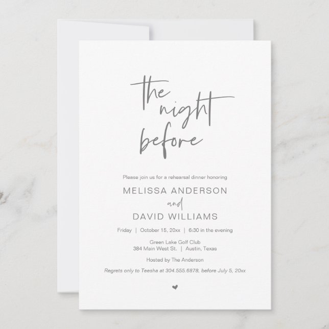 Modern Rehearsal Dinner Party, The night before Invitation (Front)