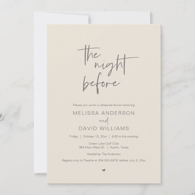 Modern Rehearsal Dinner Party, The night before Invitation (Front)