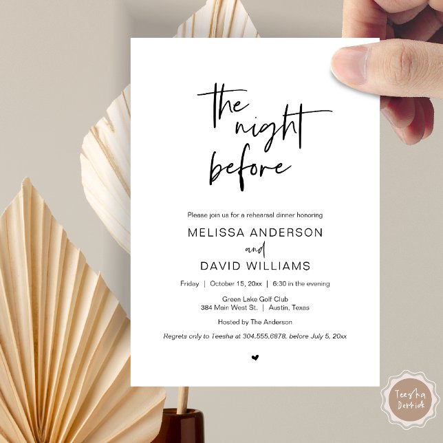 Modern Rehearsal Dinner, The night before Invitati Invitation (Modern Wedding Rehearsal Dinner, The night before our big day celebration Invitation Card)