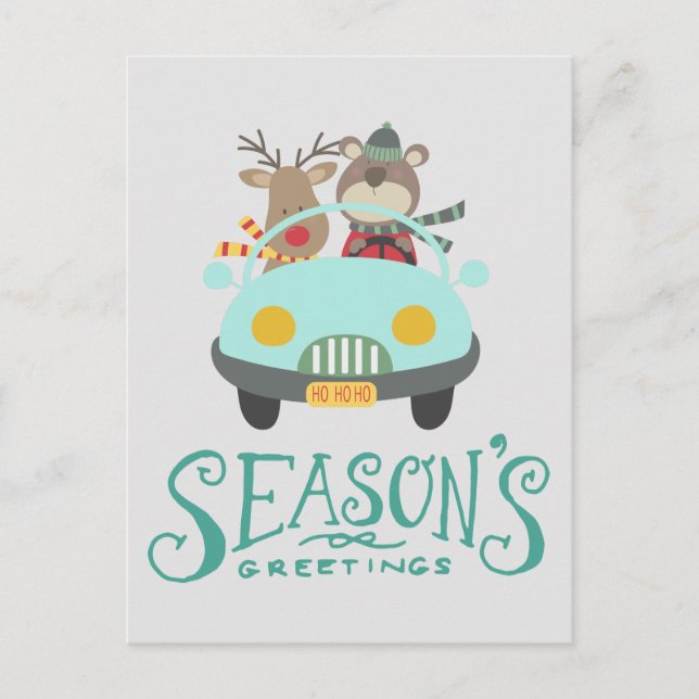 Modern Reindeer & Bear Holiday Card (Front)
