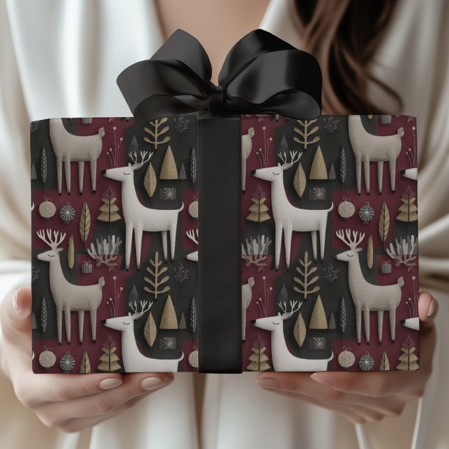 Modern Reindeer Christmas Gift Wrap in Festive Red (Creator Uploaded)