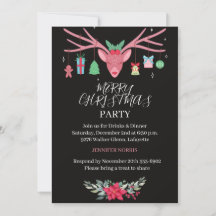 Modern Reindeer Floral Christmas Holiday Party