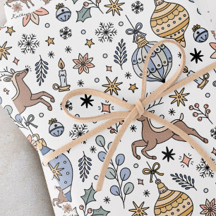 Modern Reindeer Pattern Personalized Christmas Wrapping Paper Sheet