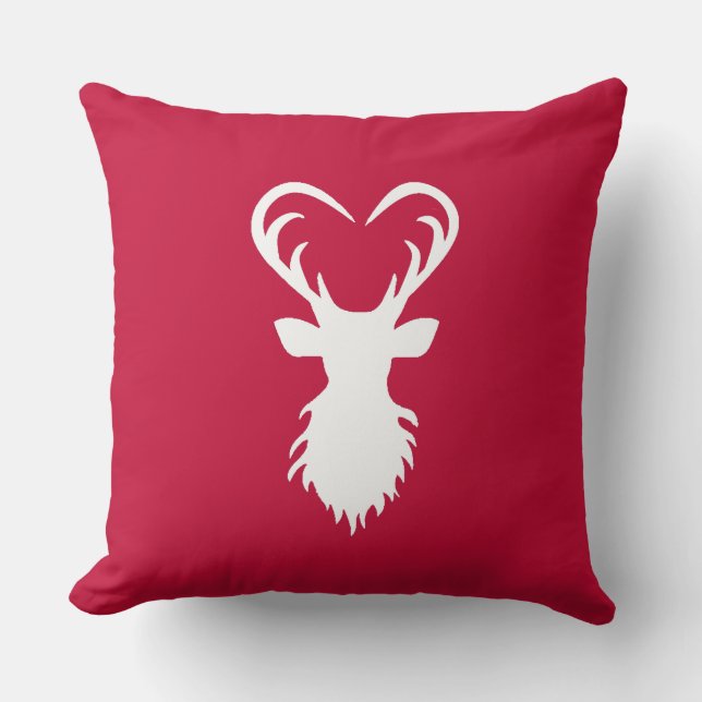 Modern reindeer silhouette on burgundy red throw pillow (Front)