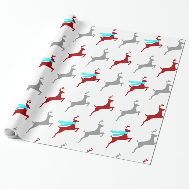 Modern Reindeer with Scarf Wrapping Paper (Unrolled)