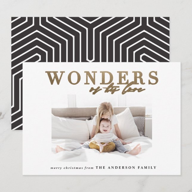 Modern religious chic gold multi photo Christmas Holiday Card (Front/Back)