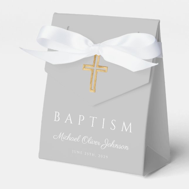 Modern Religious Cross Boy Baptism Favor Box (Front Side)