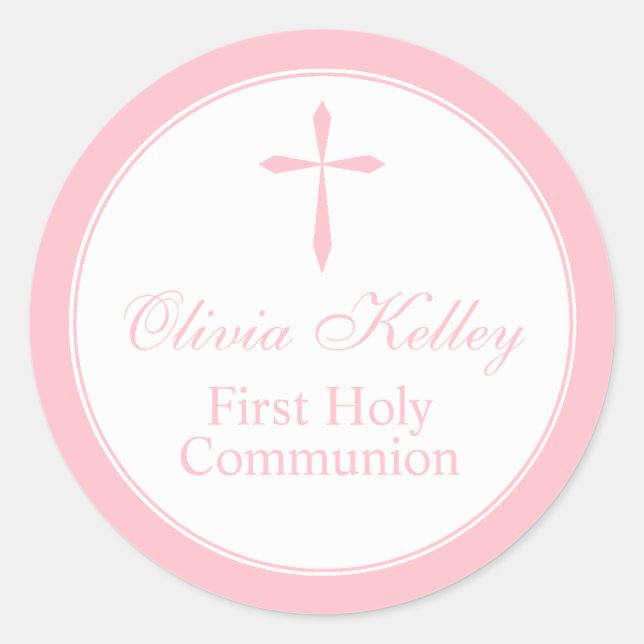 Modern Religious Cross, Pink Favour Tag (Front)