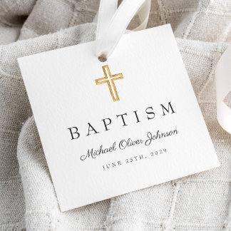 Modern Religious Cross Script Baptism  Favour Tags