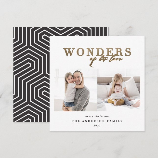 Modern religious gold 2 photo Christmas geometric Holiday Card (Front/Back)