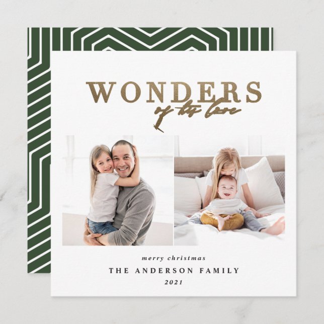 Modern religious gold chic multi photo christmas holiday card (Front/Back)