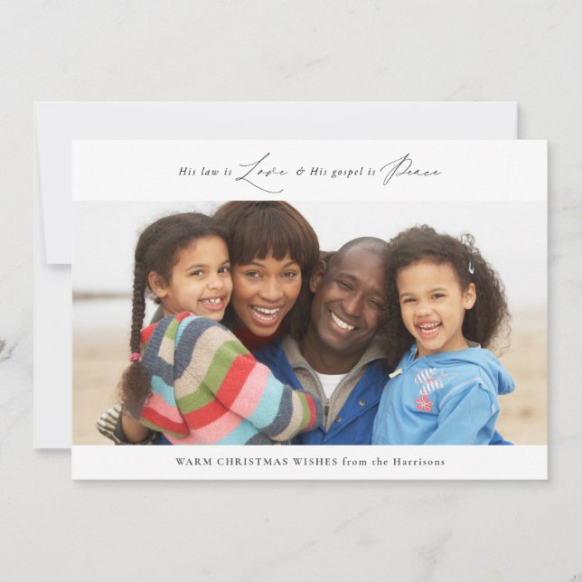 Modern Religious Love & Peace Christmas Photo Card (Front)