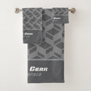 Modern Repeat Pattern Grey Bath Towel Set
