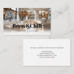 Modern Restaurant   Coffee Bar   QR Code Business Card