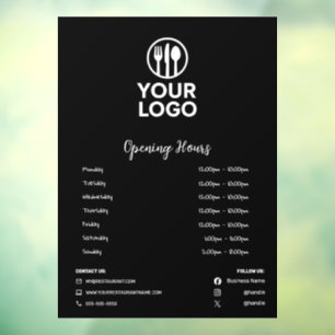 Modern Restaurant Opening Hours Social Media Icons Window Cling