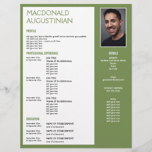 Modern RESUME TEMPLATE Customizable Photo GREEN Letterhead