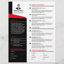 Modern Resume Template Customizable Photo RED CV