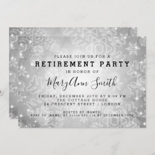 Modern Retirement Party Silver Winter Bokeh Lights Invitation