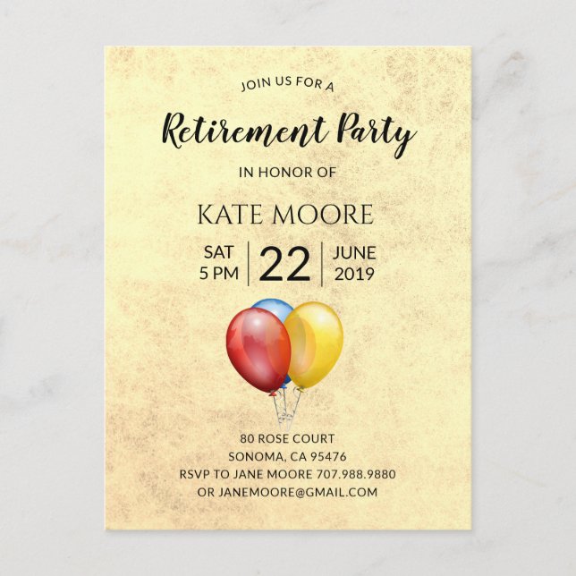 Modern Retirement Party With Balloons Invitation (Front)