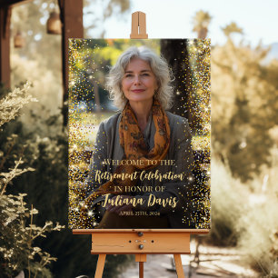 Modern retirement welcome sign with photo
