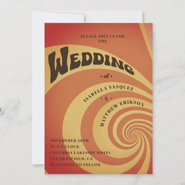 Modern Retro 70s Burnt Orange QR Code Wedding Invitation (Front)