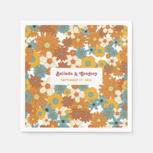 Modern Retro 70's Colorful Flowers Hippie Wedding  Napkin