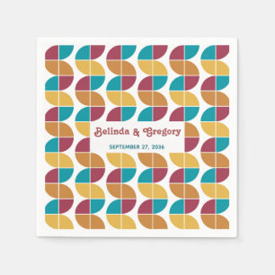 Modern Retro 70's Colorful Rainbow Waves Wedding  Napkin