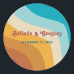 Modern Retro 70's Colourful Rainbow Waves Wedding  Classic Round Sticker<br><div class="desc">A beautiful 70's inspired colourful retro rainbow abstract waves design. A minimalist wedding sticker with groovy patterns and retro colour palette. Matching wedding invitations and other stationery items are also available.</div>